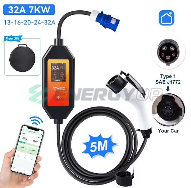 Зарядка для электромобиля Ipengen 7.4 кВт Type 1 32А 1-фаза IP7-32-1PH-TP1-C5 фото