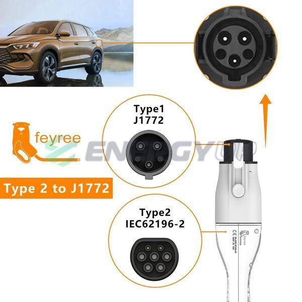 Перехідник 7.4 квт 32А 1-фаза Type 2 (станція) - Type 1 (американське авто) із замком P-T2T1L фото