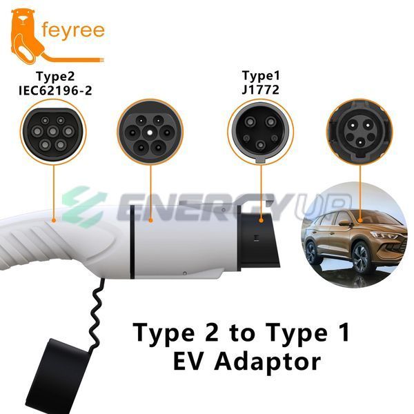 Перехідник 7.4 квт 32А 1-фаза Type 2 (станція) - Type 1 (американське авто) із замком P-T2T1L фото