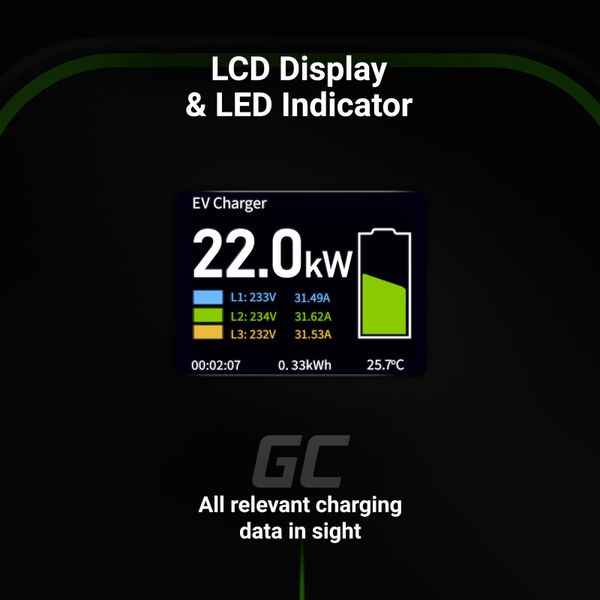 Зарядна станція для електромобіля Green Cell 22 кВт 32A Type 2 PowerBox EV14 фото