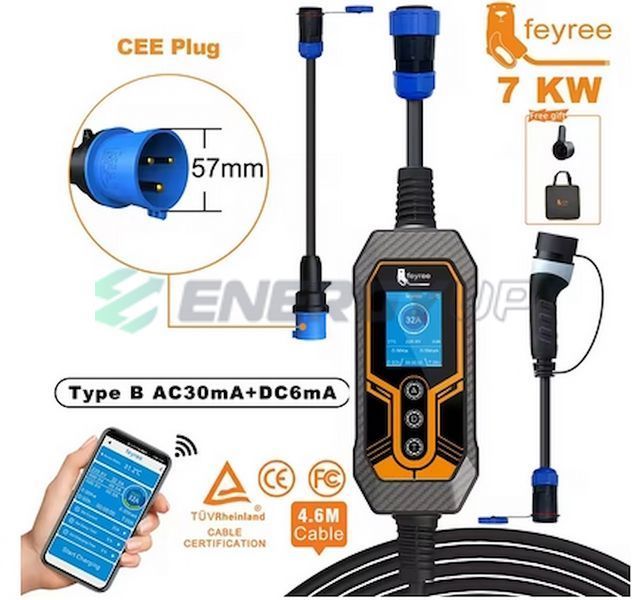 Зарядка для электромобиля FEYREE Lion King Replaceabl 7.4 кВт Type GB/T AC 32А 1-фаза FY7-32-1PH-GB/T-K8-CUS фото