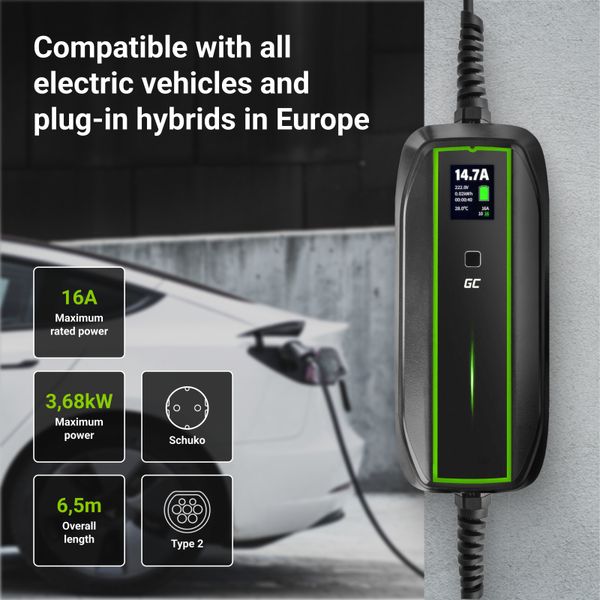 Зарядка для електромобіля Cell 3.7 кВт 16А Type 2 Power Cable EV16 фото