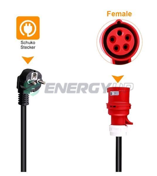 Перехідник Feyree Red CEE 16A - Schuko 16A (розетка) 3.5 кВт 16А 1-фаза P-CEER фото