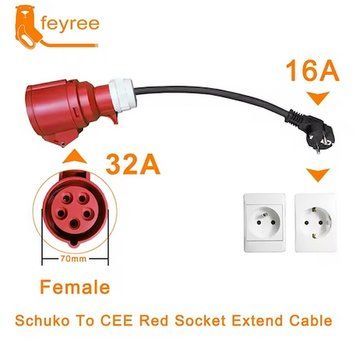 Перехідник Feyree Red CEE 32A - Schuko 16A (розетка) 3.5 кВт 16А 1-фаза P-CEER2 фото